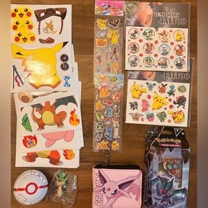 Pokemon bundle lot Cards, Stickers, Tattoos, Wallet, Pokeball Toy